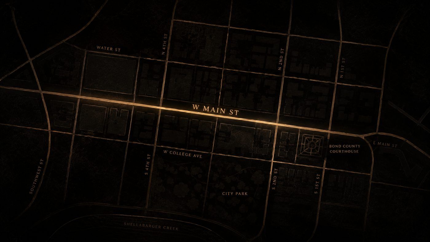 A dark street map of W Main St, Greenville, with the restaurant marked