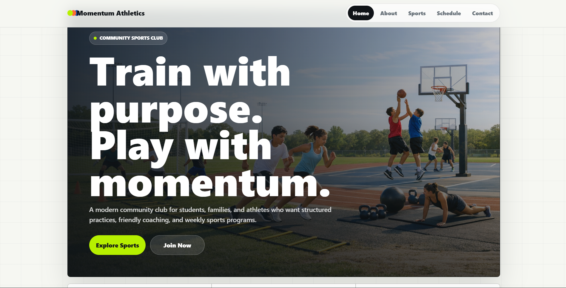 Community sports club website